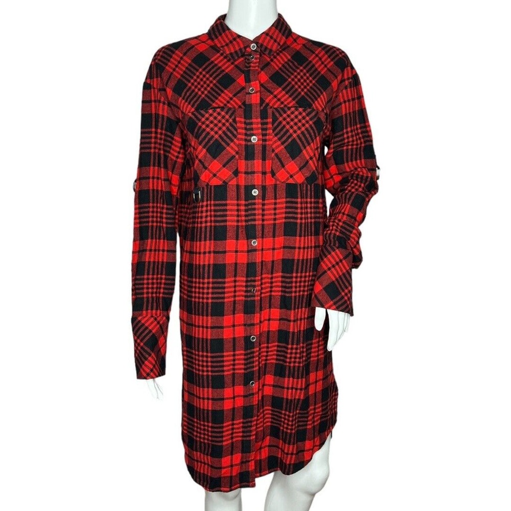 Only Dress Women Small‎ Red Black Plaid Ivy Shirt True Streetwear Grunge Punk